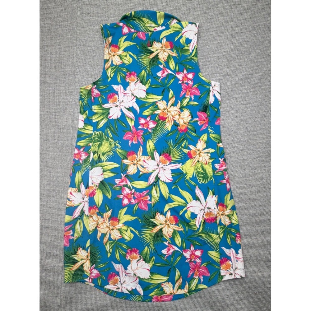 Tommy Bahama IslandZone Dress Womens Med Blue Tropical Floral Quarter Zip Golf - Picture 2 of 5